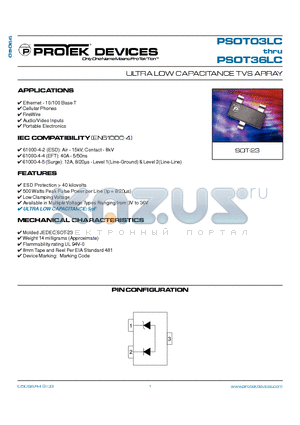PS0T03LC datasheet - ULTRA LOW CAPACITANCE TVS ARRAY