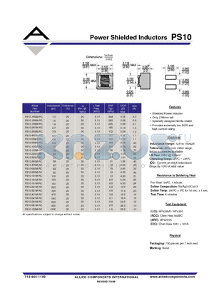 PS10-100M-RC datasheet - Power Shielded Inductors
