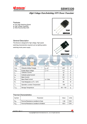 SBW3320 datasheet - High Voltage Fast-Switching NPN Power Transistor