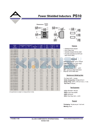 PS10-2R7M-RC datasheet - Power Shielded Inductors