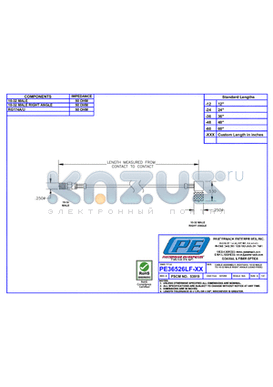 PE36526LF datasheet - CABLE ASSEMBLY, RG174A/U, 10-32 MALE TO 10-32 MALE RIGHT ANGLE (LEAD FREE)