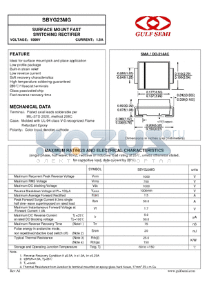 SBYG23MG datasheet - SURFACE MOUNT FAST SWITCHING RECTIFIER VOLTAGE1000V CURRENT1.5A