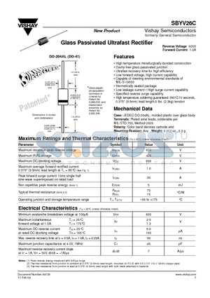 SBYV26C datasheet - Glass Passivated Ultrafast Rectifier