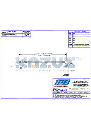 PE36530 datasheet - CABLE ASSEMBLY, RG316/U, 10-32 MALE TO 10-32 MALE RIGHT ANGLE