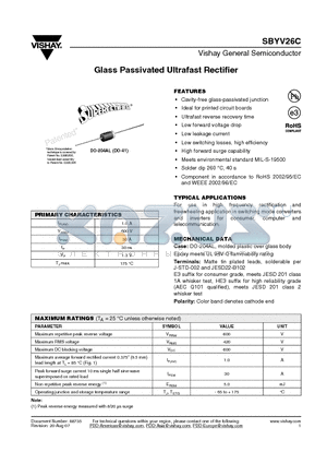 SBYV26C datasheet - Glass Passivated Ultrafast Rectifier