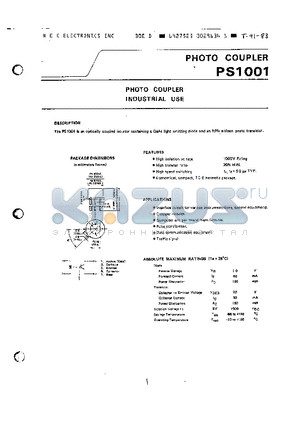 PS1001 datasheet - PHOTO COUPLER INDUSTRIAL USE