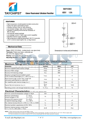 SBYV26C datasheet - Glass Passivated Ultrafast Rectifier