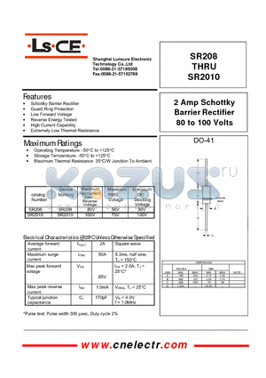 SR2010 datasheet - 2Amp schottky barrier rectifier 80to100 volts