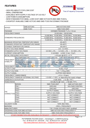 SMD-VCTCXO-0507 datasheet - HIGH RELIABILITY FOR LOW COST