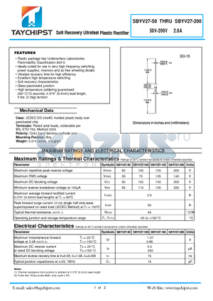 SBYV27-50 datasheet - Soft Recovery Ultrafast Plastic Rectifier