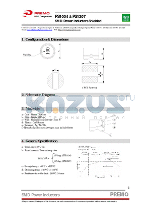 PS1004 datasheet - SMD Power Inductors Shielded