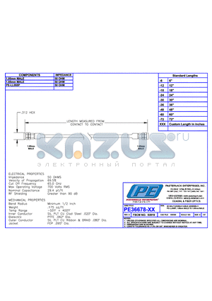 PE36678-12 datasheet - 65GHz FLEXIBLE CABLE ASSEMBLY, PE-LL095P, 1.85mm MALE TO 1.85mm MALE