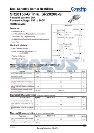 SR20150-G datasheet - Dual Schottky Barrier Rectifiers