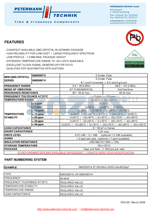 SMD0507-4 datasheet - CHEAPEST AVAILABLE SMD-CRYSTAL IN CERAMIC PACKAGE