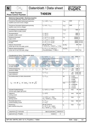 T4003N datasheet - Phase Control Thyristor