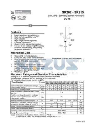SR202 datasheet - 2.0 AMPS. Schottky Barrier Rectifiers