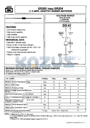 SR202 datasheet - 2.0 AMPS. SCHOTTKY BARRIER RECTIFIERS