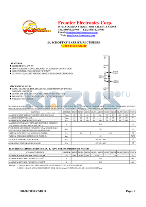 SR202 datasheet - 2A SCHOTTKY BARRIER RECTIFIERS