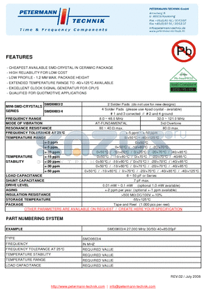 SMD0603-2 datasheet - CHEAPEST AVAILABLE SMD-CRYSTAL IN CERAMIC PACKAGE