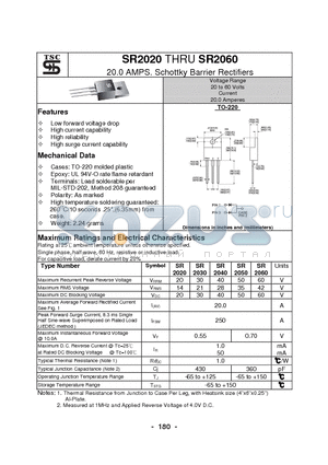 SR2020 datasheet - 20.0 AMPS. Schottky Barrier Rectifiers