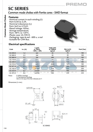 SC-060-H datasheet - Common mode chokes with Ferrite cores-SMD format