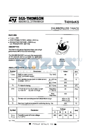 T4010KKS datasheet - SNUBBERLESS TRIACS