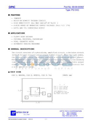 PS104C datasheet - BUILT-IN SCHMITT TRIGGER CIRCUIT