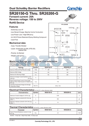 SR20200-G datasheet - Dual Schottky Barrier Rectifiers