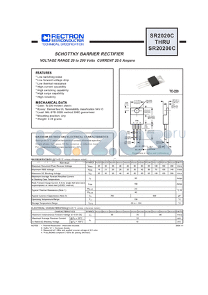 SR2020C datasheet - SCHOTTKY BARRIER RECTIFIER VOLTAGE RANGE 20 to 200 Volts CURRENT 20.0 Ampere