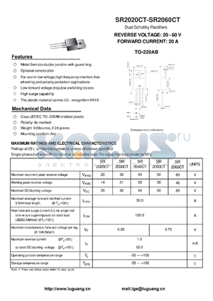 SR2020CT datasheet - Dual Schottky Rectifiers
