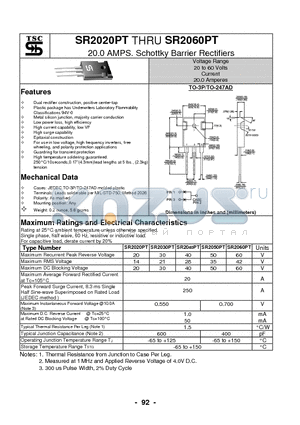 SR2020PT datasheet - 20.0 AMPS. Schottky Barrier Rectifiers