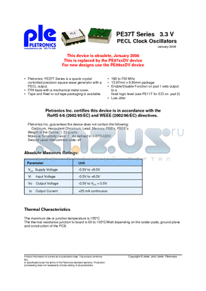 PE3744TV datasheet - PE37T Series 3.3 V PECL Clock Oscillators