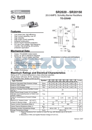 SR2020_1 datasheet - 20.0 AMPS. Schottky Barrier Rectifiers