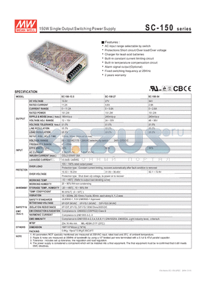 SC-150-13.5 datasheet - 150W Single Output Switching Power Supply