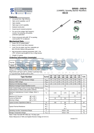 SR202_13 datasheet - 2.0AMPS. Schottky Barrier Rectifiers High reliability