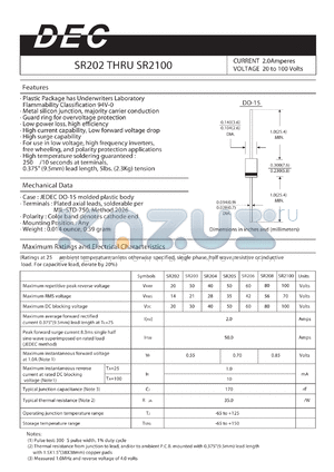 SR203 datasheet - CURRENT 2.0Amperes VOLTAGE 20 to 100 Volts