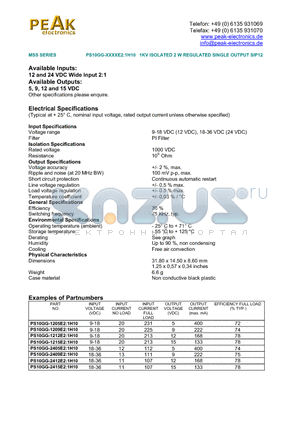 PS10GG-1215E21H10 datasheet - PS10GG-XXXXE2:1H10 1KV ISOLATED 2 W REGULATED SINGLE OUTPUT SIP12