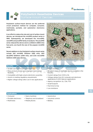 SMD100F-2018 datasheet - PolySwitch Resettable Devices Surface-mount Devices
