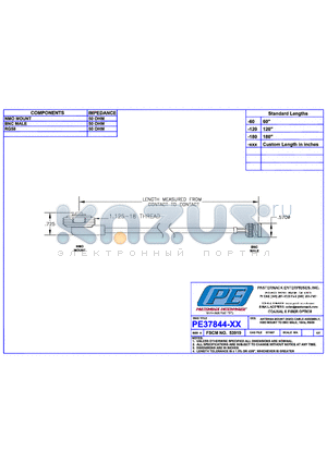 PE37844 datasheet - ANTENNA MOUNT(NMO) CABLE  ASSEMBLY NMO MOUNT TO BNC MALE 1GHz RG58