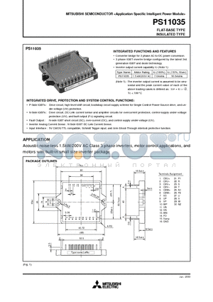 PS11035 datasheet - Acoustic noise-less 1.5kW/200V AC Class 3 phase inverters, motor control applications, and motors with built-in small size inverter package