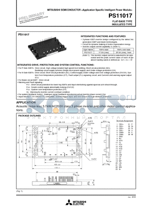 PS11017 datasheet - Acoustic noise-less 3.7kW/AC200V class 3 phase inverter and other motor control applications
