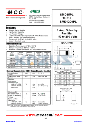 SMD1150PL datasheet - 1 Amp Schottky Rectifier 50 to 200 Volts