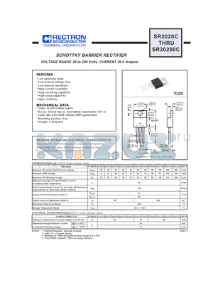 SR2030C datasheet - SCHOTTKY BARRIER RECTIFIER VOLTAGE RANGE 20 to 200 Volts CURRENT 20.0 Ampere