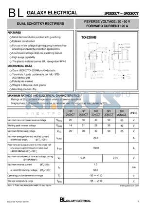 SR2030CT datasheet - DUAL SCHOTTKY RECTIFIERS