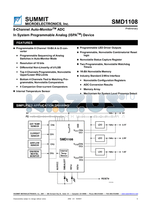 SMD1108 datasheet - 8-Channel Auto-Monitor ADC In System Programmable Analog (ISPA) Device