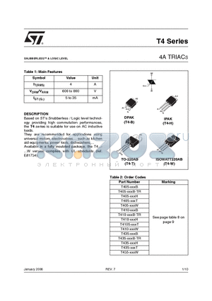 T405-700W datasheet - 4A TRIACS