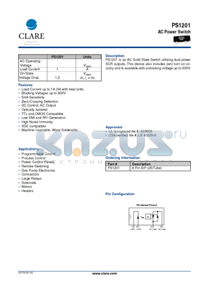 PS1201 datasheet - AC Power Switch