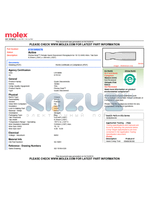 SC-9281 datasheet - Perma-Seal Female Quick Disconnect Receptacle for 10-12 AWG Wire, Tab Size6.35mm (.250