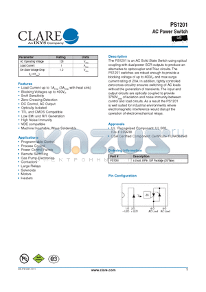 PS1201 datasheet - AC Power Switch