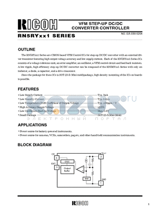 RN5RYXX1 datasheet - VFM STEP-UP DC/DC CONVERTER CONTROLLER